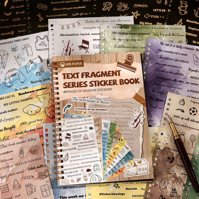 

Mr.Paper Text Fragment Hot Foil Sticker Book, 40 Die-Cut Self-Adhesive Sheets, Vintage Journal Collage Set, Diary Decor Material