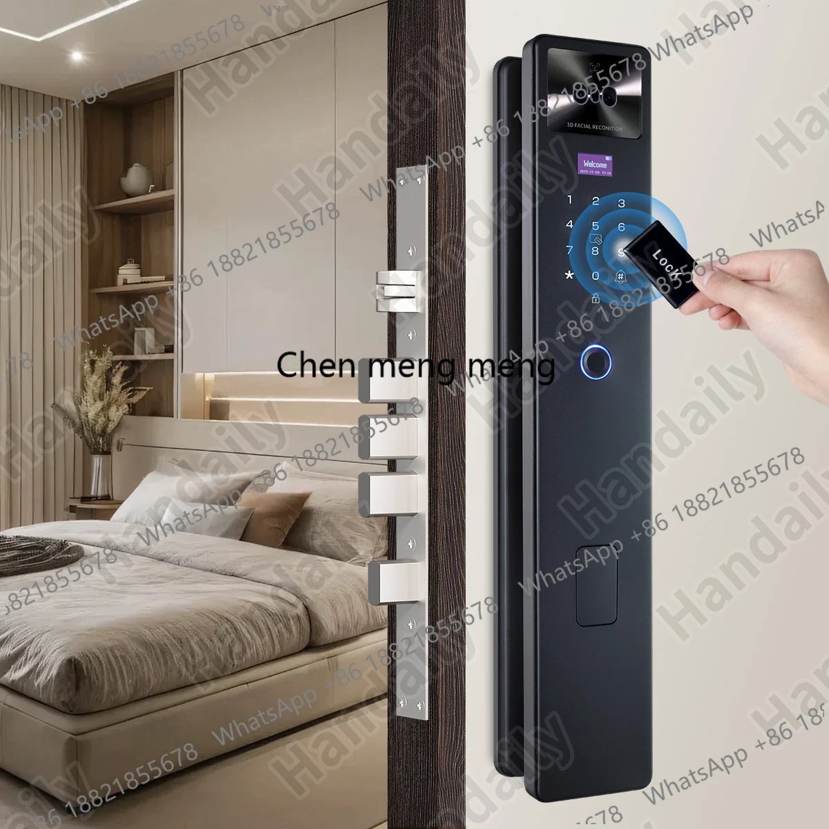 HanDaily Security Palm Vein Smart Lock Tuya Video Monitoring Intercom 3D Face ID Password Lock with Rechargeable Battery