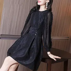 Elegant Solid Color Spliced Folds Butterfly Sleeve Mini Dress Women's Clothing 2024 Spring New Loose Office Lady Ladies Dresses