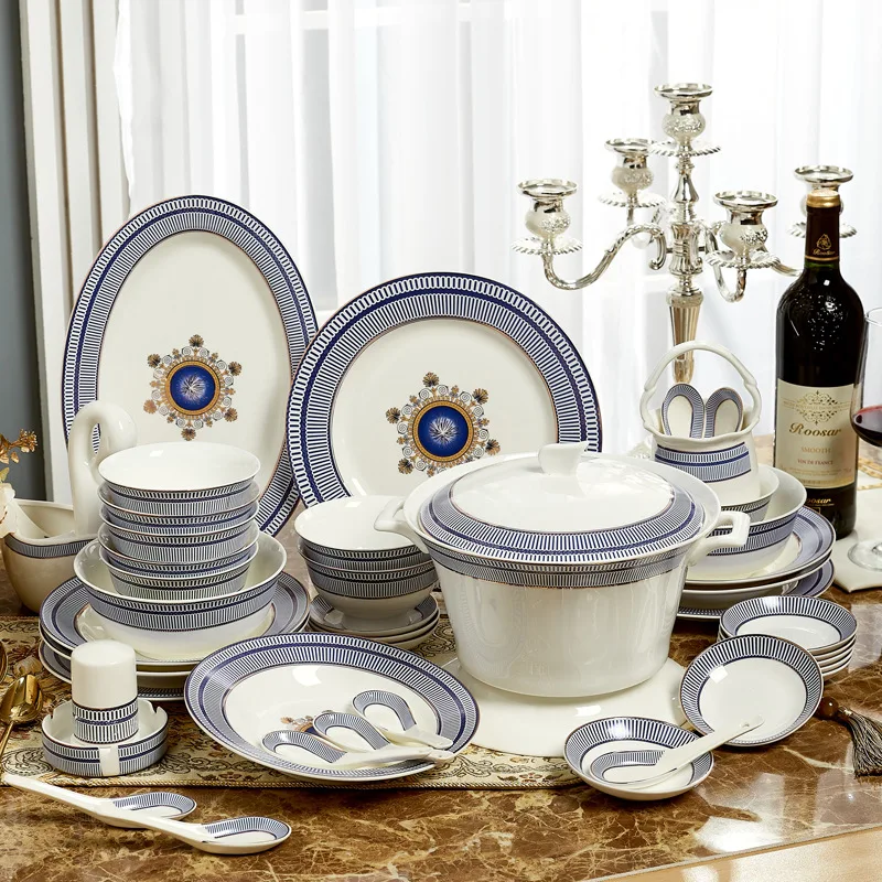

Tableware Set Jingdezhen Ceramic Tableware 60PC Roman Style European Tableware Bowl and Dish Set