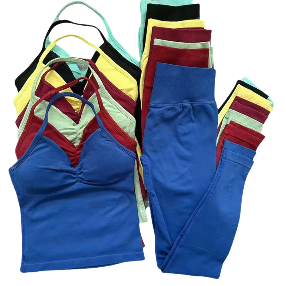 

Yoga Set Ladies Gym Training Leggings and Neck Tank Yoga Fitness Seamless Pilates Clothing Workout Sportswear 2-piece Set