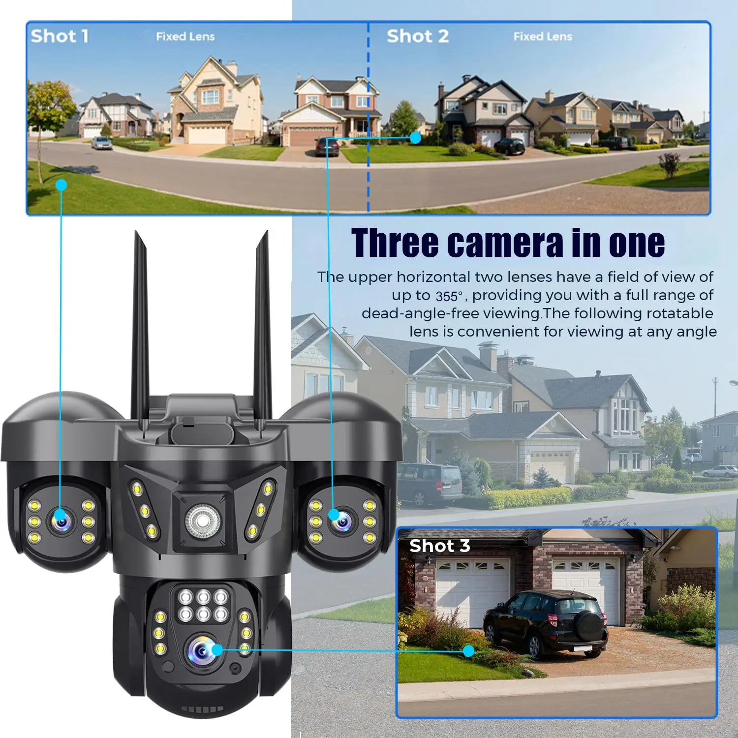 V380 Pro 15MP Three Lens Camera Outdoor Waterproof 4G Sim Card Video Surveillance Cameras Humanoid Tracking Security CCTV