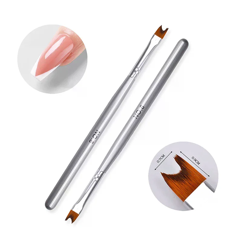 Französisch Schräge Spitze Nagel Pinsel Halbmond Form UV Gel Nagel Acryl Malerei Zeichnung Liner Stift Silber Schwarz Griff Maniküre DIY