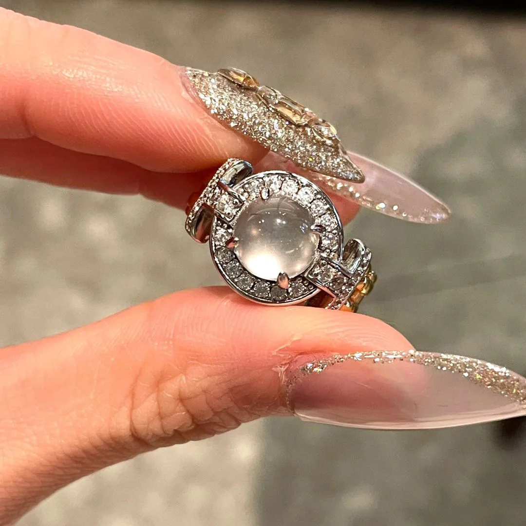 Original Design silver 925 Natural Ice chalcedony rings for women Exquisite Round Translucent Gentle Style Ring Wedding Jewelry