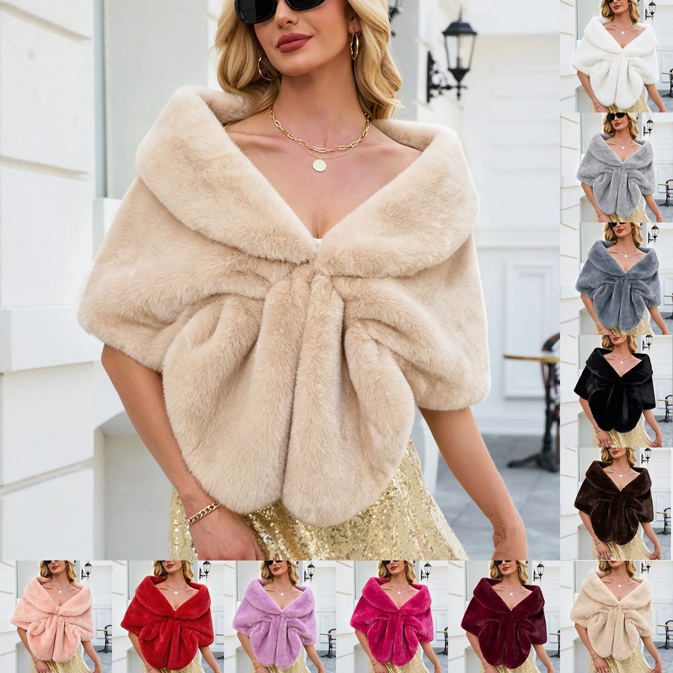 Autumn/Winter New Arrival Multi-Colored Fake Fur Fox Wrap Scarf Shawl for Bridal Gown Butterfly Design Fashion Accessory