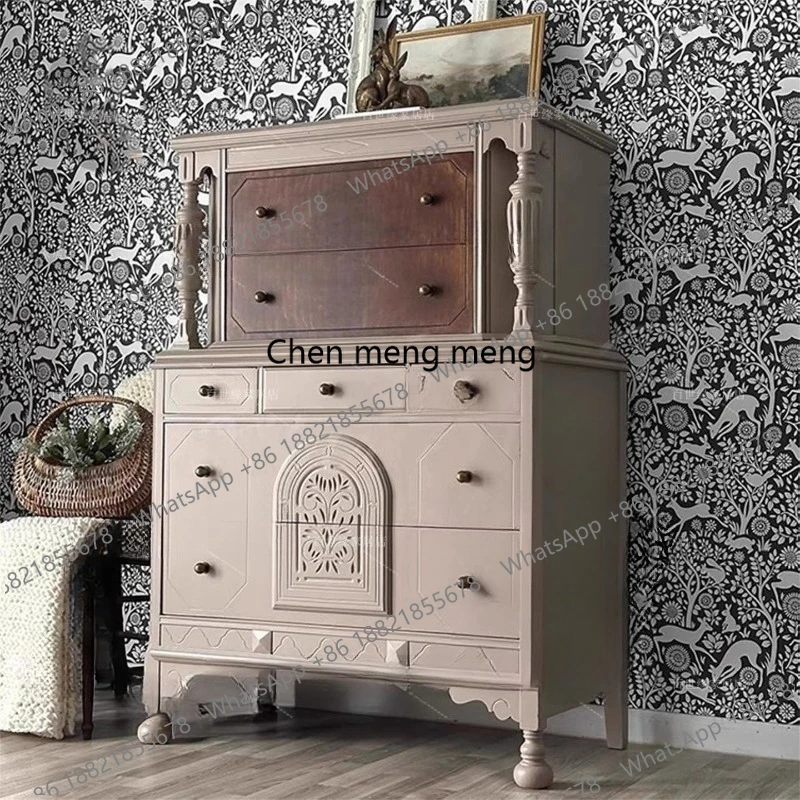 

American country solid wood retro storage cabinet decoration French small apartment chest of drawers storage cabinet