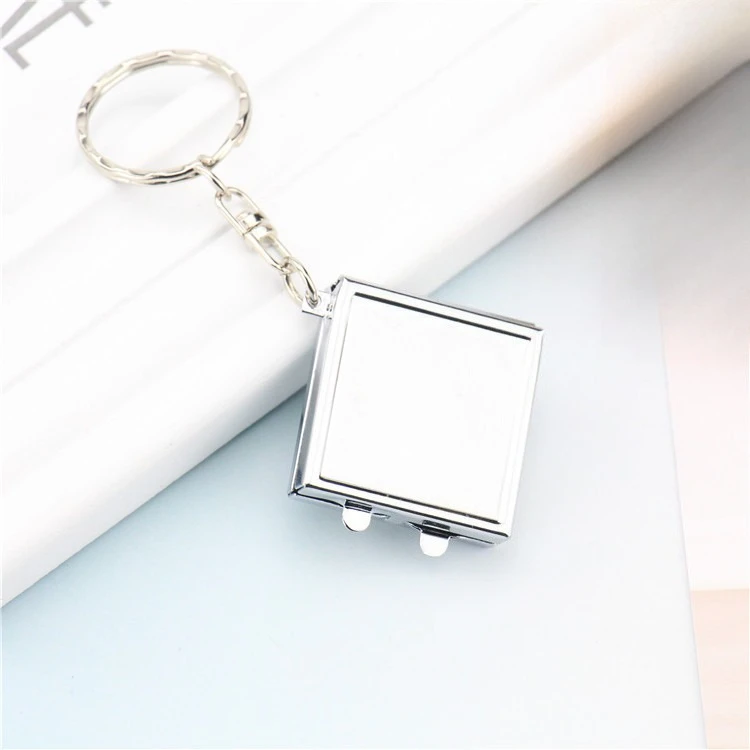 Korean Mini Folding Double-Sided Compact Mirror, Round Metal Travel Makeup Mirror with Keychain Pendant DIY