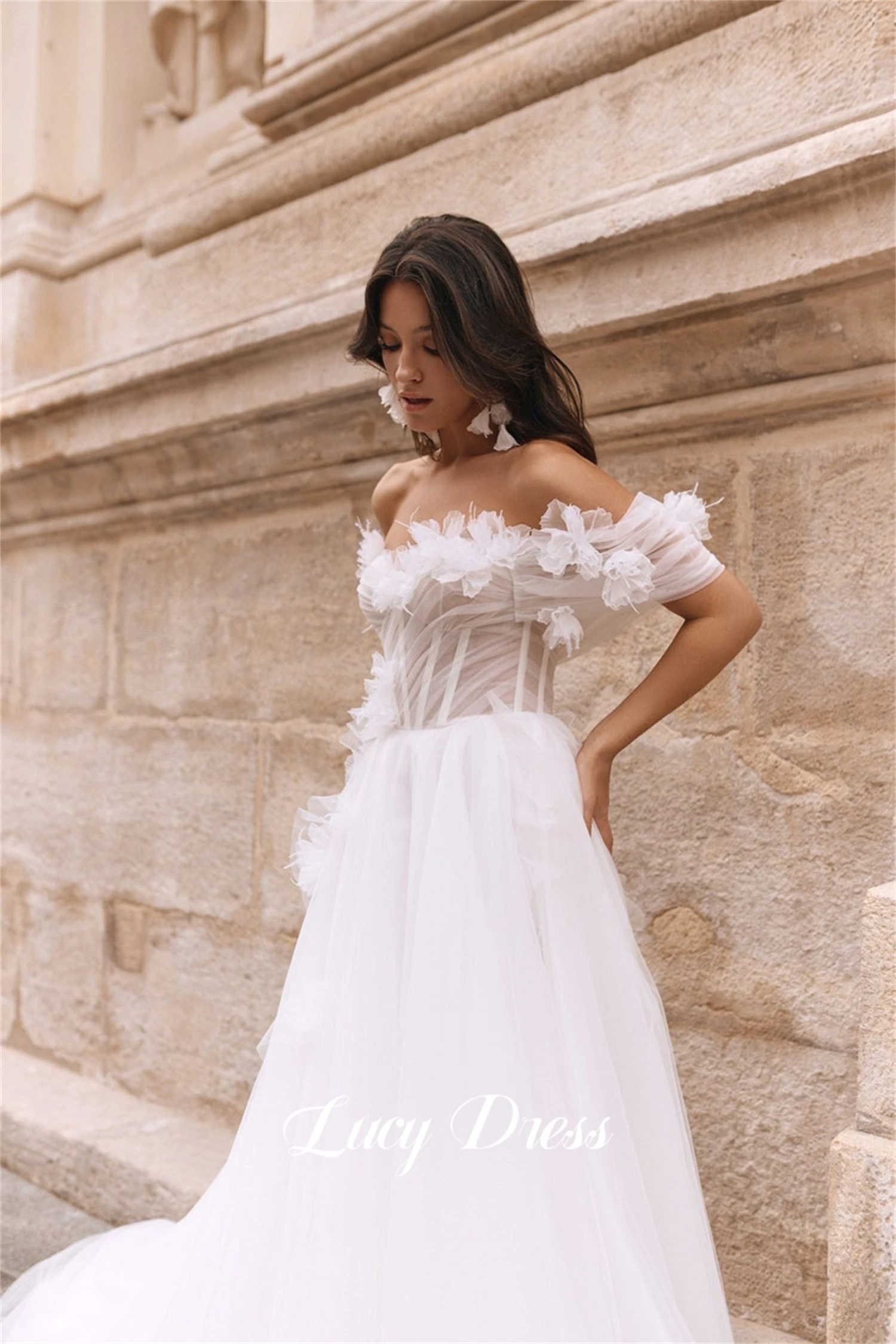 

Lucy Flower Decoration Wedding Dress White Dresses Gala Robe simple civil wedding dresses wedding bride dress vestido de novia