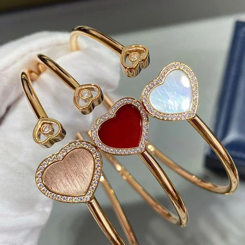 ES  2024 New Rose Gold Red Agate White Fritillaria Heart shaped Bracelet for Women Fashion Exquisite Luxury Jewelry Party Gift