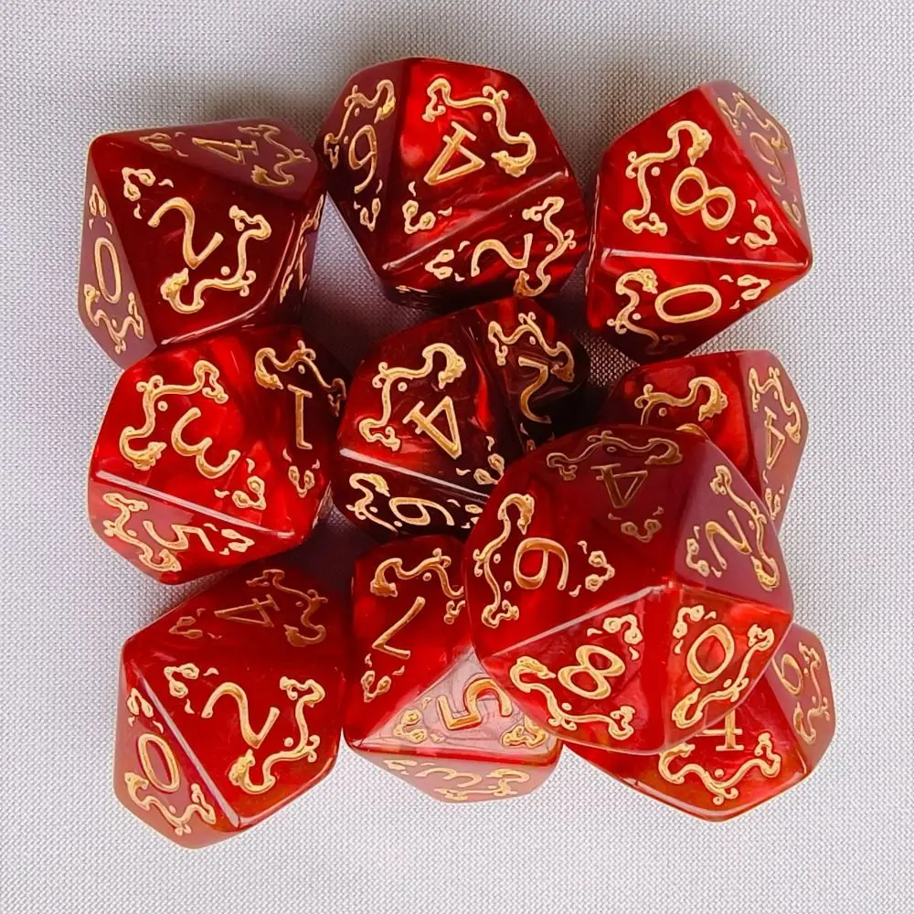 10PCS Creative Acrylic Dragon Themed Dice Set Yellow Purple Gold Red D10 Sharp Corner Dice Polyhedral Dice For Table Games Gift