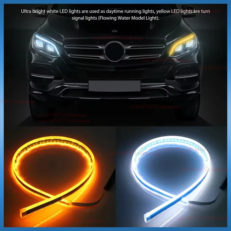 2 قطعة LED سيارة DRL النهار تشغيل ضوء مرنة شريط مقاوم للماء 12 فولت السيارات المصابيح الأمامية الأبيض بدوره إشارة أضواء تدفق الفرامل الصفراء #2