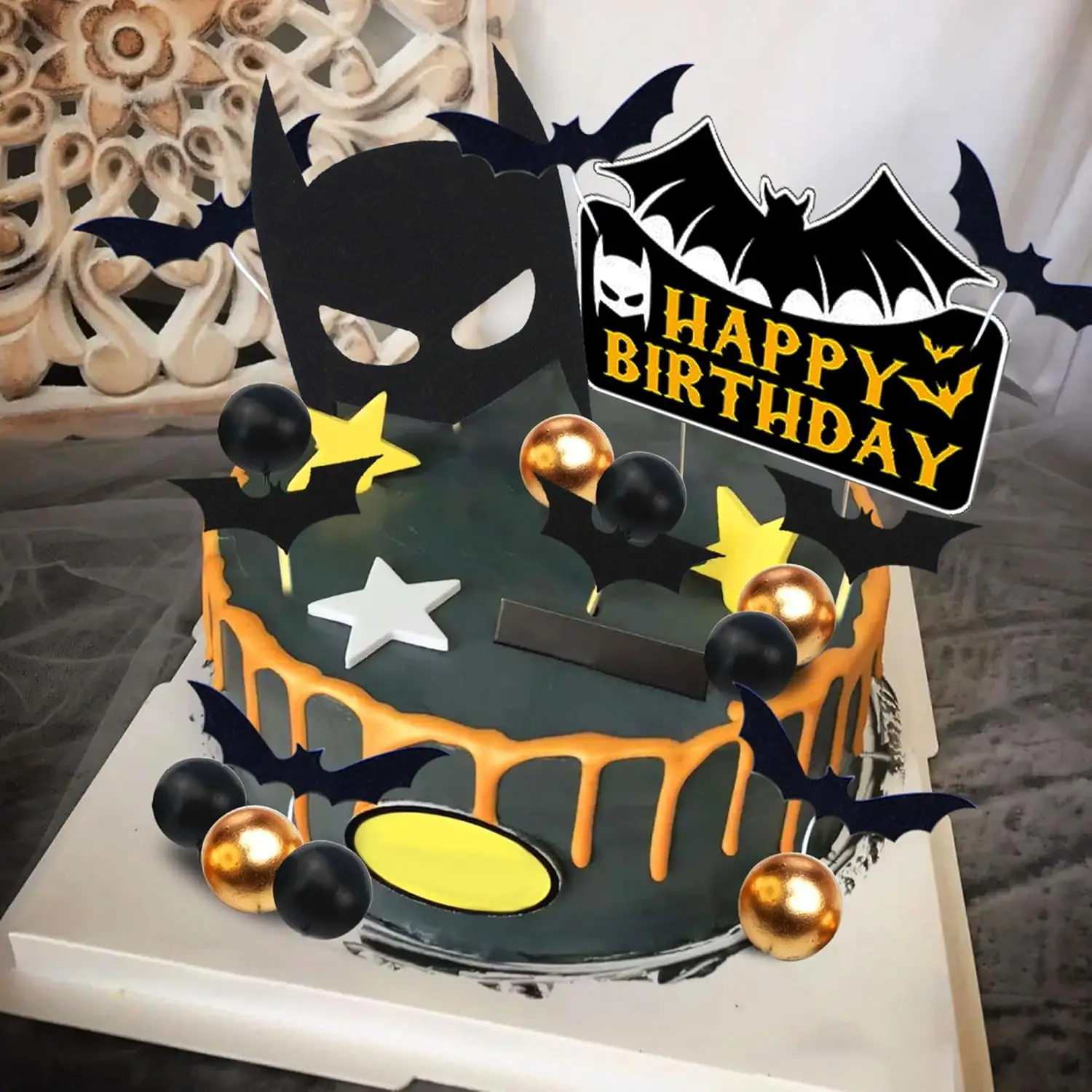 LaVenty Superhero Cake Decoration Bat Cake Topper Superhero Birthday Party Decoration Superhero Party Favors