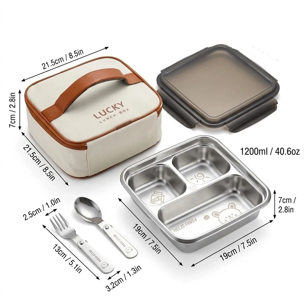 Draagbare 304 roestvrijstalen gedeelde bento lunchbox met 2/3 compartimenten, grote capaciteit, lekvrij voedselcontainer voor kinderen en studenten