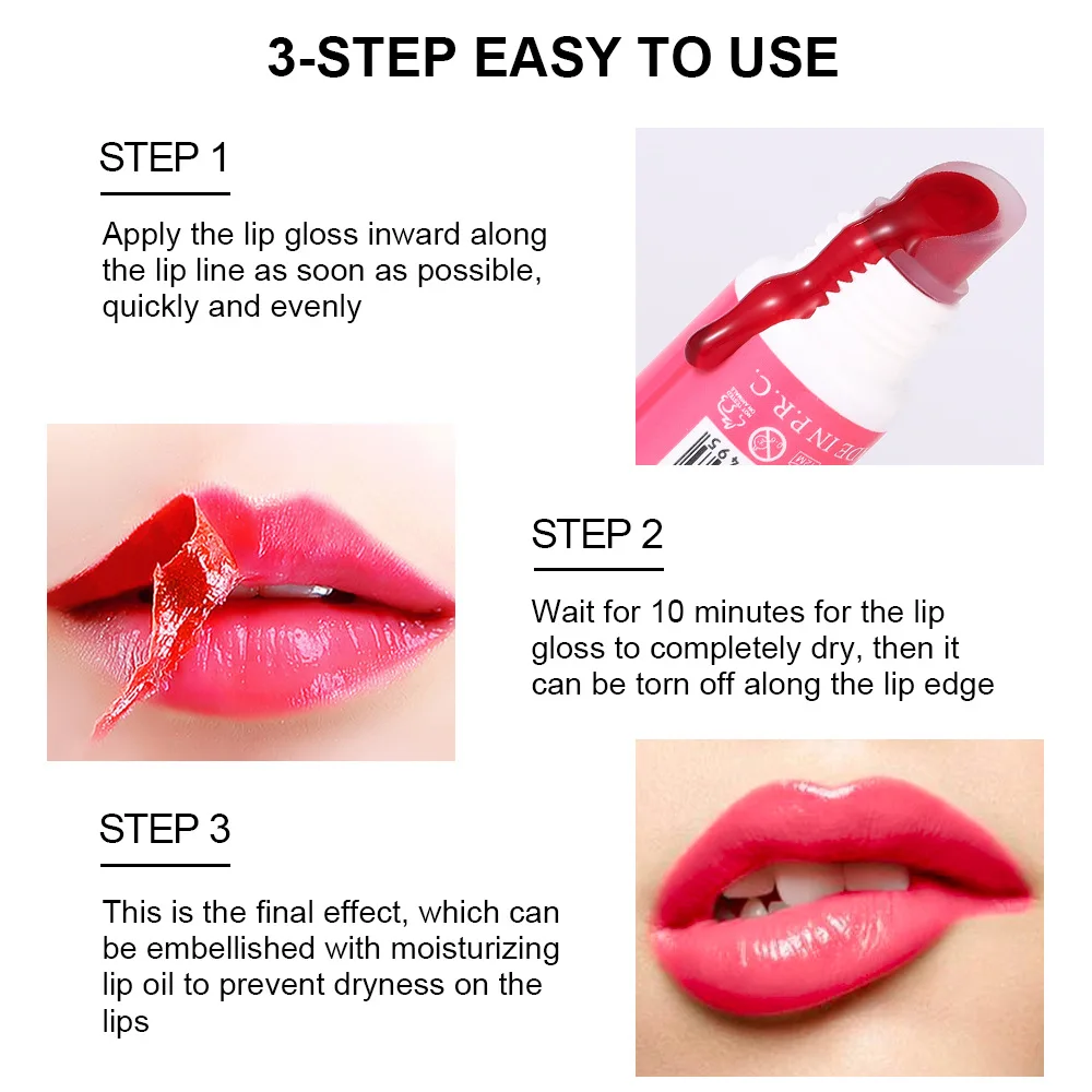 Peel Off Lip Gloss Contorno opaco Contorno Tatuaggi Labbra Macchia Trasferimento Resistente Strappo Rosa naturale Tinta labbra Trucco impermeabile