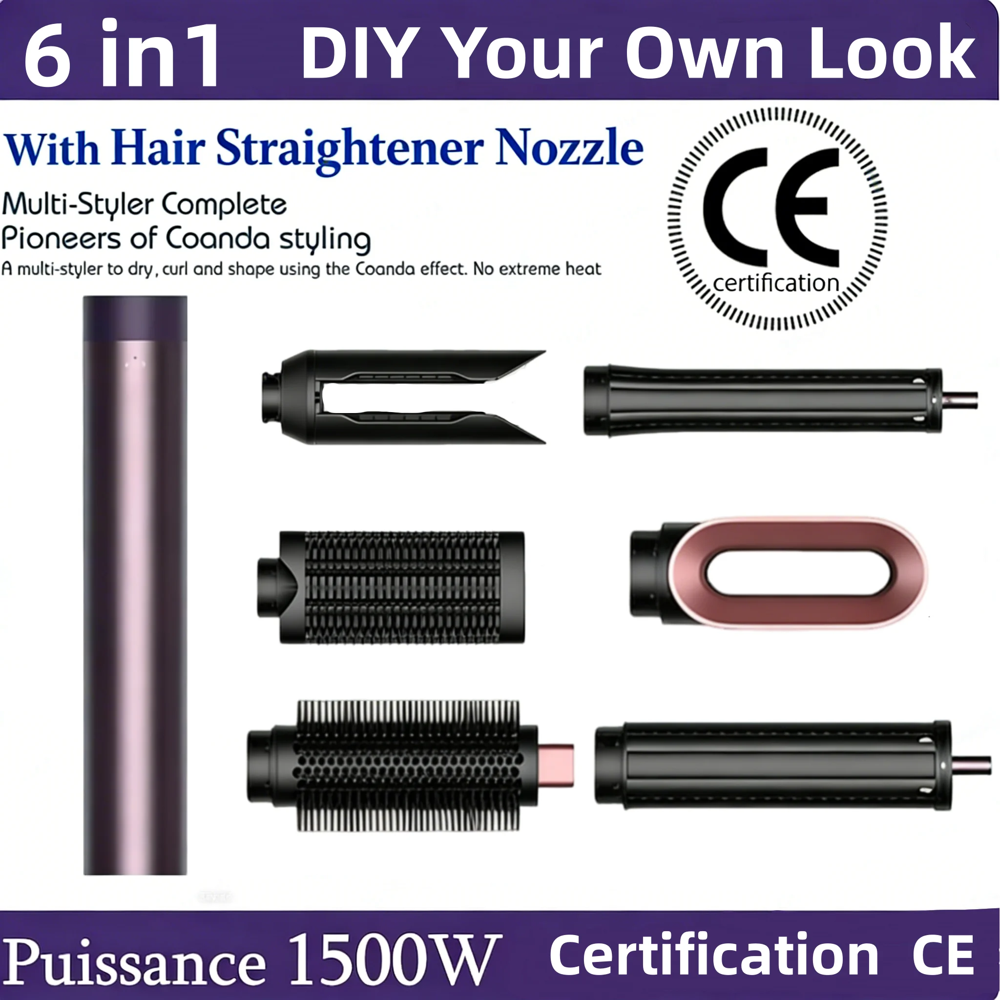 

Professional 6IN1 1500W Multi-Functional Hair Styler Dry Straighten Curl with Brush Salon And Home Use Hairdryer