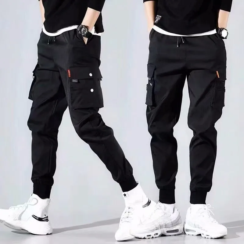 Harajuku Multi Pocket Cargo Pants Men Autumn Winter Streetwear Loose Fit Jogger Pants Korean Fashion Casual Nine Point Trousers