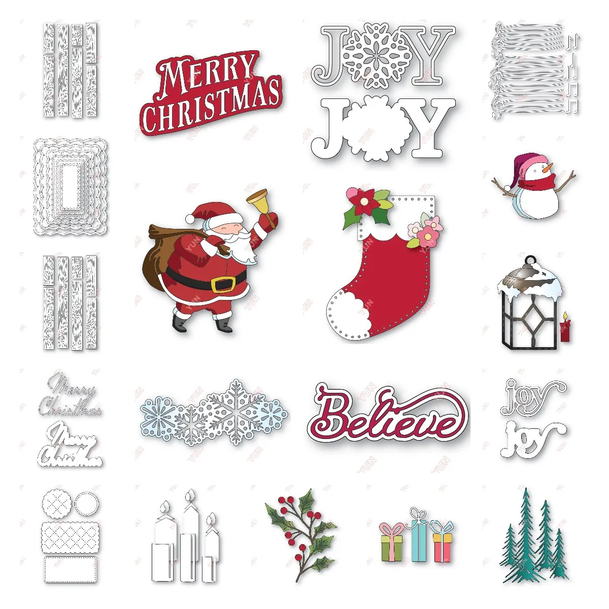 

Christmas Old Man Presents Decor Greeting Cards Cut Die Holly Berries Stocking Fringed Scalloped Frame Die DIY Paper Craft Stamp