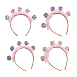 M2EA Children Day Toddler Hairband with Pleated Lace Lollipop Headbands Carnivals Amusement Park Children Hair Hoop