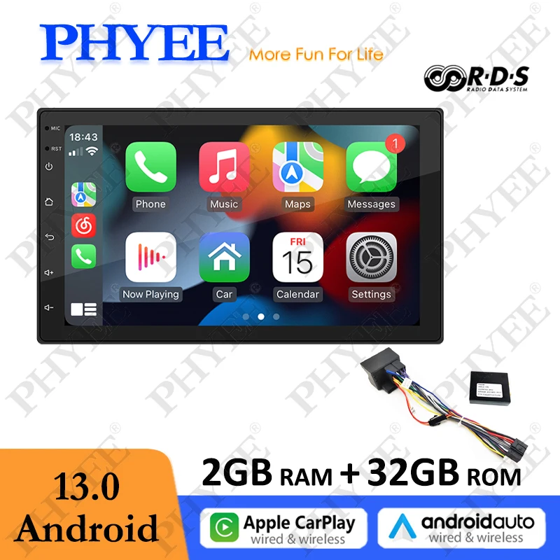 2 Din Car Android Radio CAN Bus Decoder Carplay Android-Auto Bluetooth GPS Wifi RDS for VW Golf Polo Jetta Sharan Leon Octavia