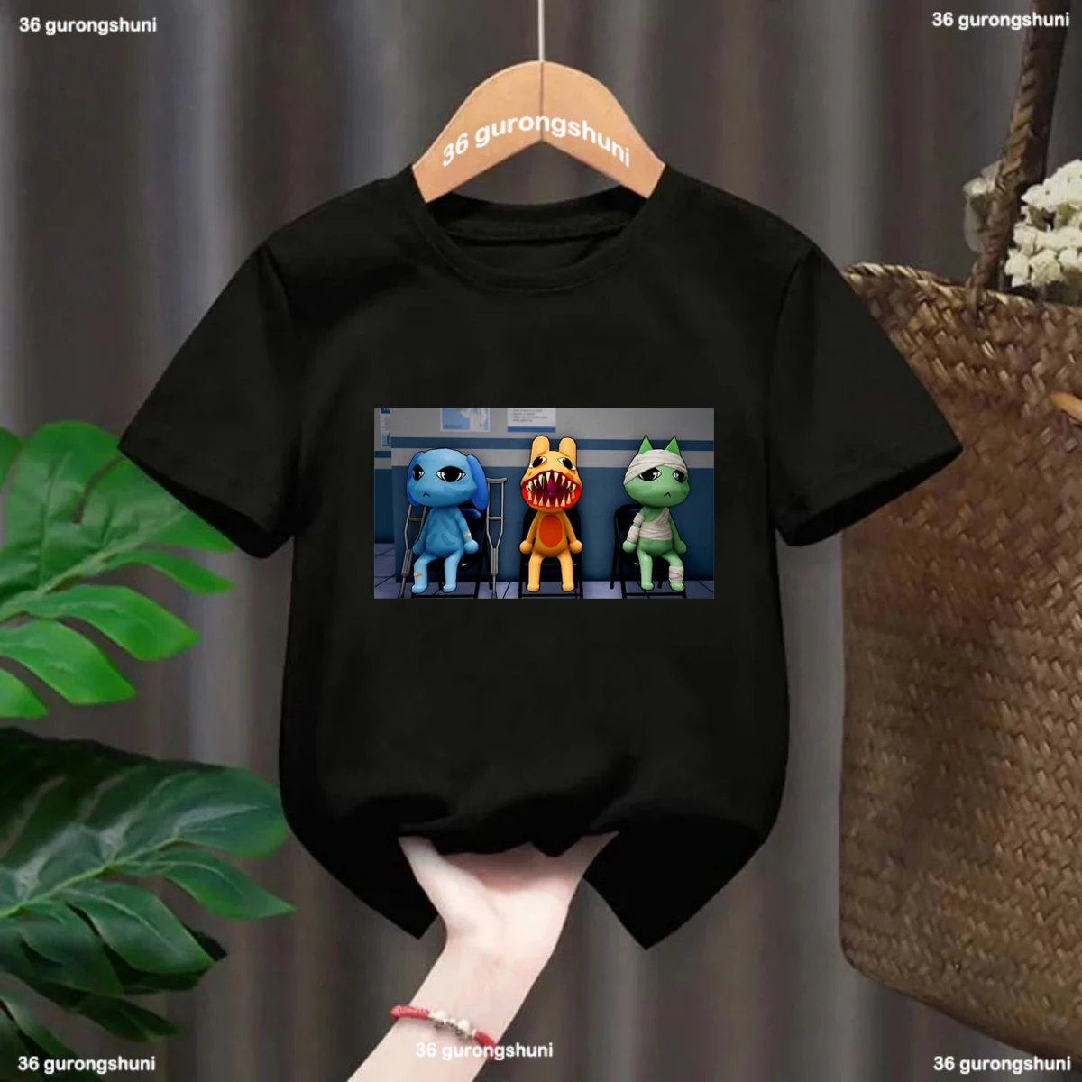 Animal Hospital Game Blue Rabbit, Yellow Monster, and Green Cat Character Printed Tshirt for Boys Girls Summer Short Sleeve Tee