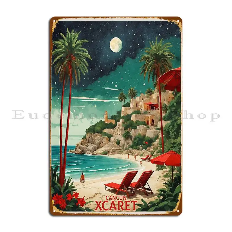 Cartel Vintage de Cancun Xcaret México, letrero de Metal impreso, Club, personaje, cueva, Pub, cartel de estaño