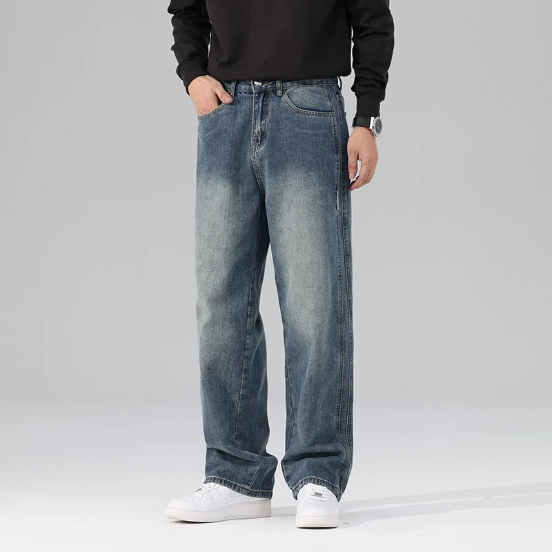 2024 Autumn New Baggy Jeans Men\'s Straight Casual Vintage Streetwear Trousers Male Brand Fashion Elasticity Denim Pants