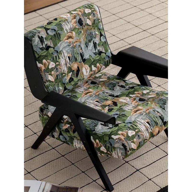 

American retro single sofa Nordic light luxury solid wood leisure chair sofa chair living room balcony armrest back chair