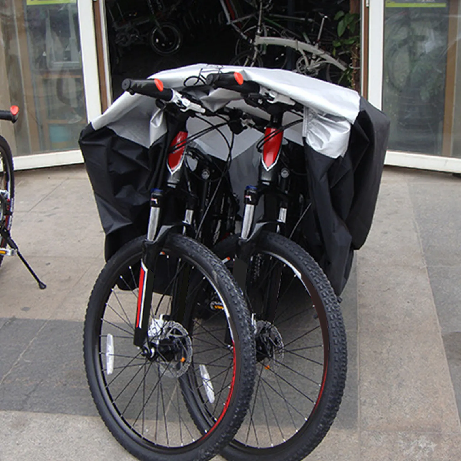 Double Waterproof Bike Cover for 2 Bikes – Silver Black, Rain Dust UV Resistant, Foldable Outdoor Protector