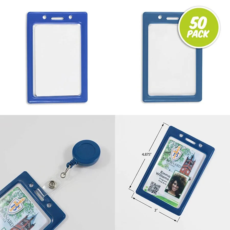 

Vertical Color Frame Badge Holder, Pre-Punched Credit Card Size ID Card Holder, Use with Lanyards, Chains, or Badge Clips - Roy