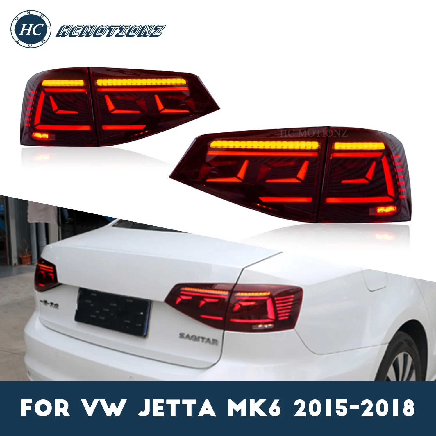 HCMOTIONZ LED Tail Lights Assembly Compatible With VW Volkswagen Jetta MK6 Sedan 2015 2016 2017 2018, Start Up Animation