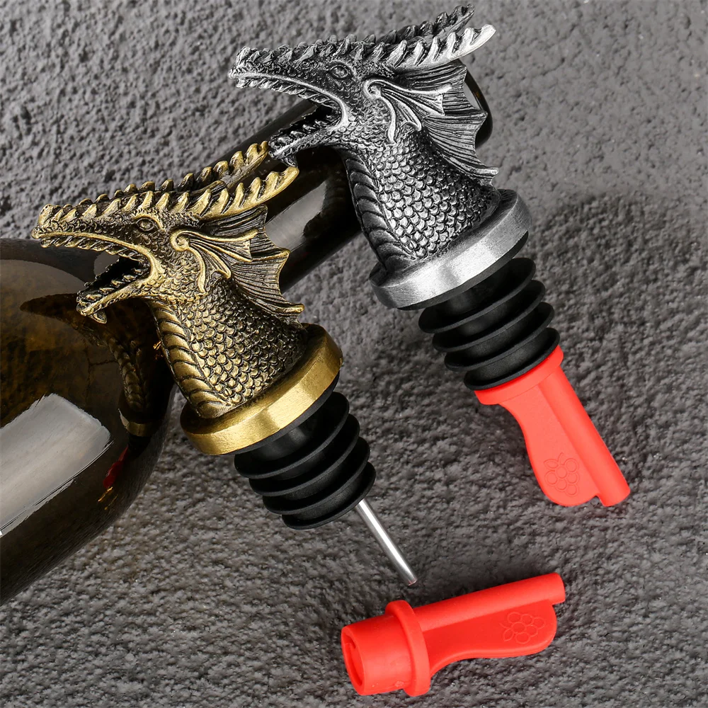 Wine Pourer and Stopper Dragon Decoration Champagne Vacuum Seal Wedding Kitchen Tools Bar Accessories Beverage Corks Wine Gifts