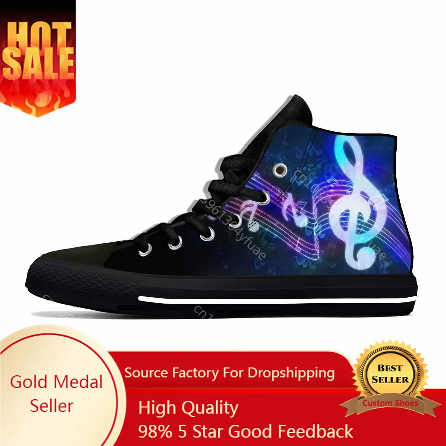 Anime Cartoon Manga Music Musical Notes Aesthetic Casual Shoes High Top Board Shoes Lightweight Breathable Men Women Sneakers