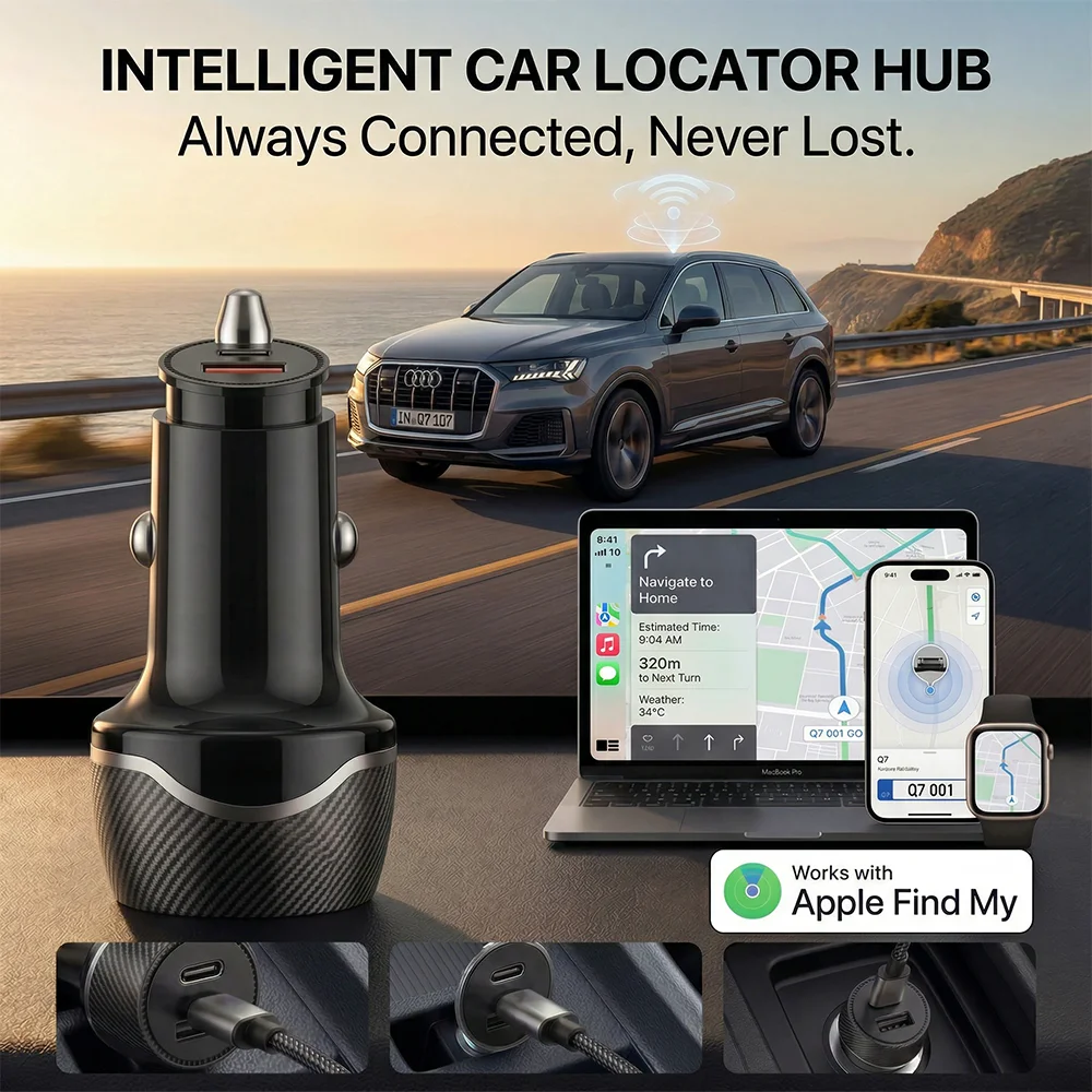 Auto-Ladegerät GPS-Ortungsgerät USB-Telefonladegerät Schnellladung Typ C Mit iPhone Find My IOS Offizielle App Anti-Verlust-Tracker