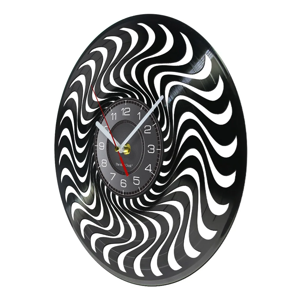 3D Twisted Circle Black And White Vintage Vinyl Record LP Wall Art Hanging Wall Clock Optical illusion Timepiece Silent Movement