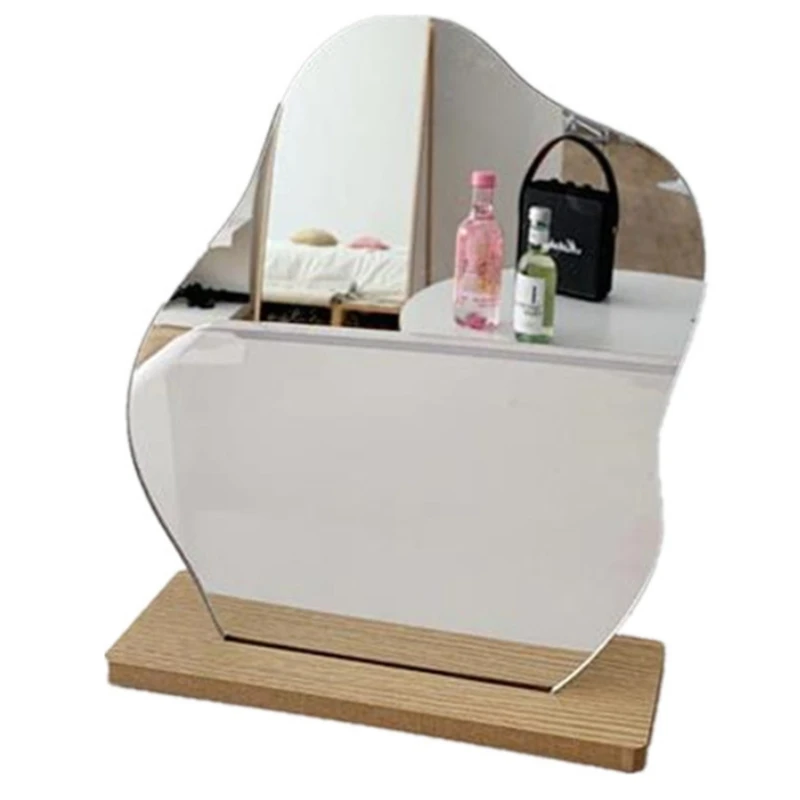 Không Đều Gương Trang Điểm Mỹ Phẩm Ins Gương Acrylic Để Bàn Trang Trí Nhà Với Đế Gỗ Cho Phòng Khách Phòng Tắm Phòng Ngủ