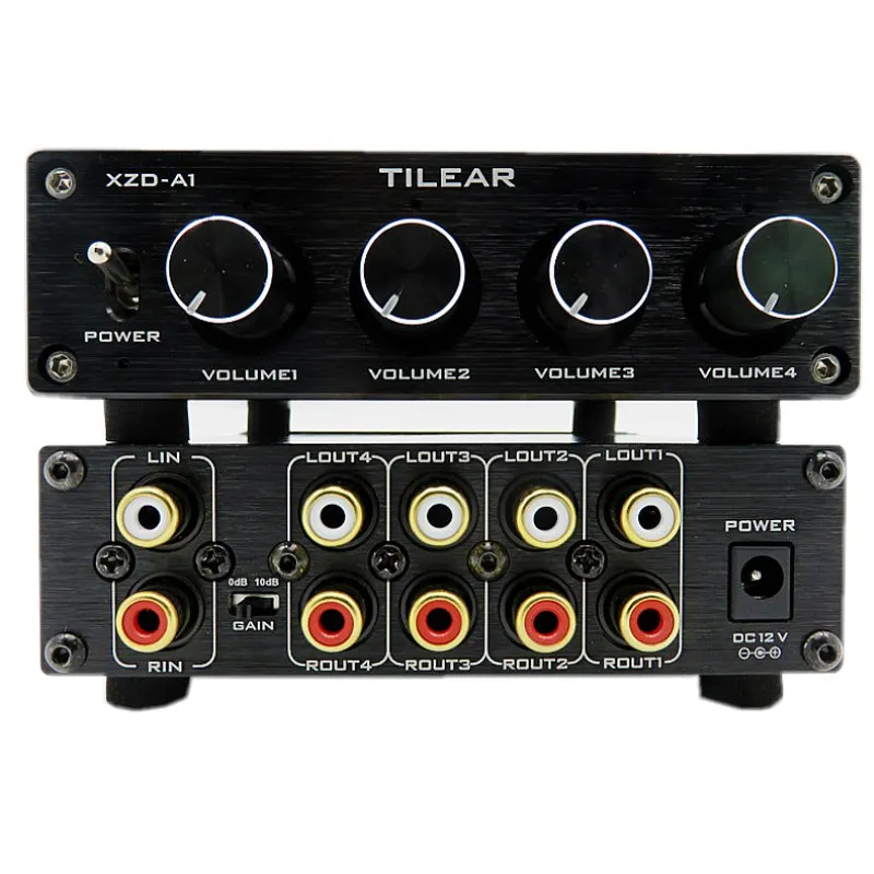 HIFI Lossless 1 Input 4 Output RCA HUB Audio Distributor Signal Selector Switcher Tone Volume For Amplifier Board home theater