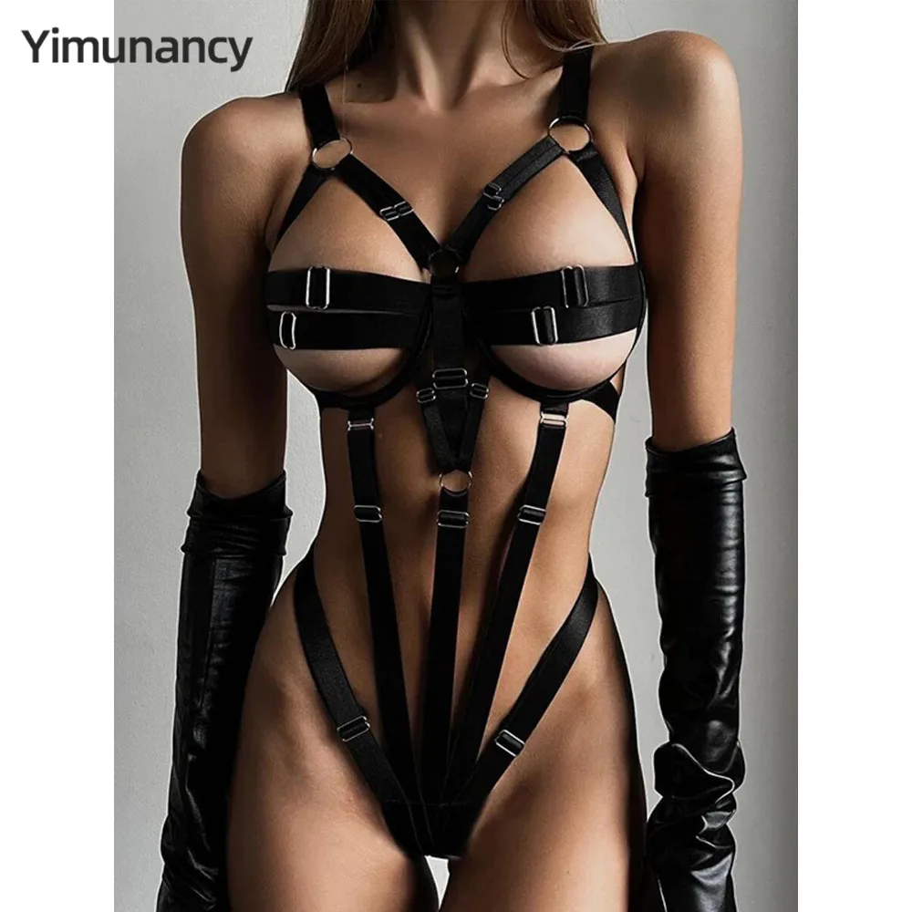 Yimunancy One-Piece Bandage Bodysuit Women 4 Colors Exotic Black Skinny Bodysuit Back Open Sexy Body Femme Clubwear