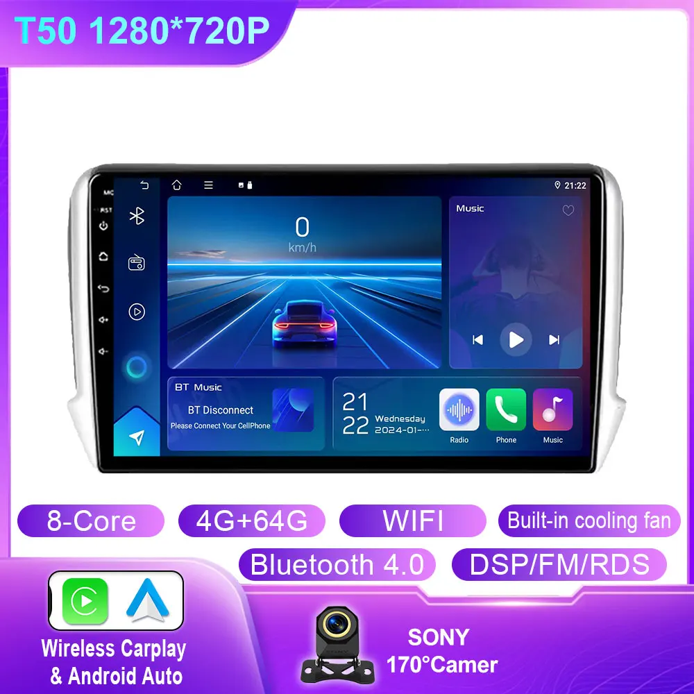 Android Auto Voor Peugeot 2008 208 2012 - 2018 Multimedia Speler Navigatie GPS Carplay QLED Touchscreen Auto Stereo WIFI Geen 2din
