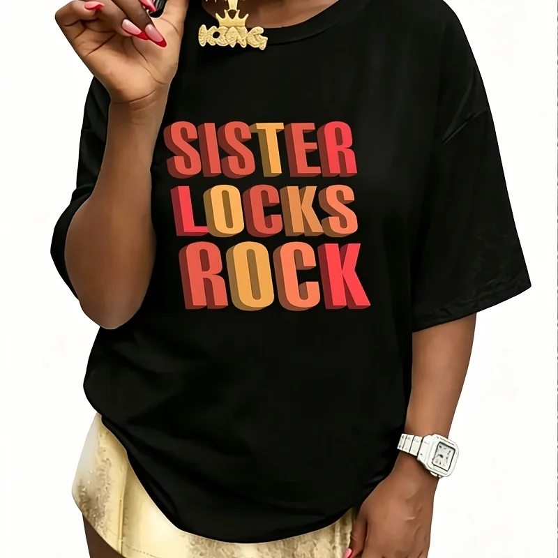 Sister Locks Rock Women's T-Shirt 100% Cotton Fun Print Short Sleeve Top Casual Round Neck Tee S-5Xl