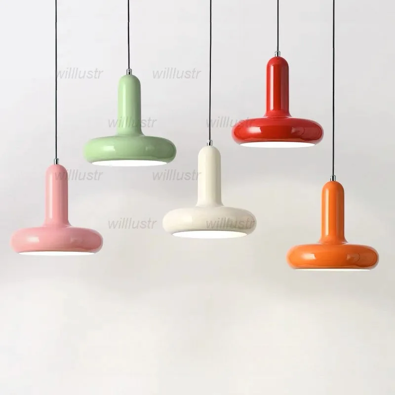 

Macaron Color Metal Pendant Lamp Cream Iron Suspension Light Hotel Cafe Bedroom Green Pink Orange Red Hanging Ceiling Chandelier