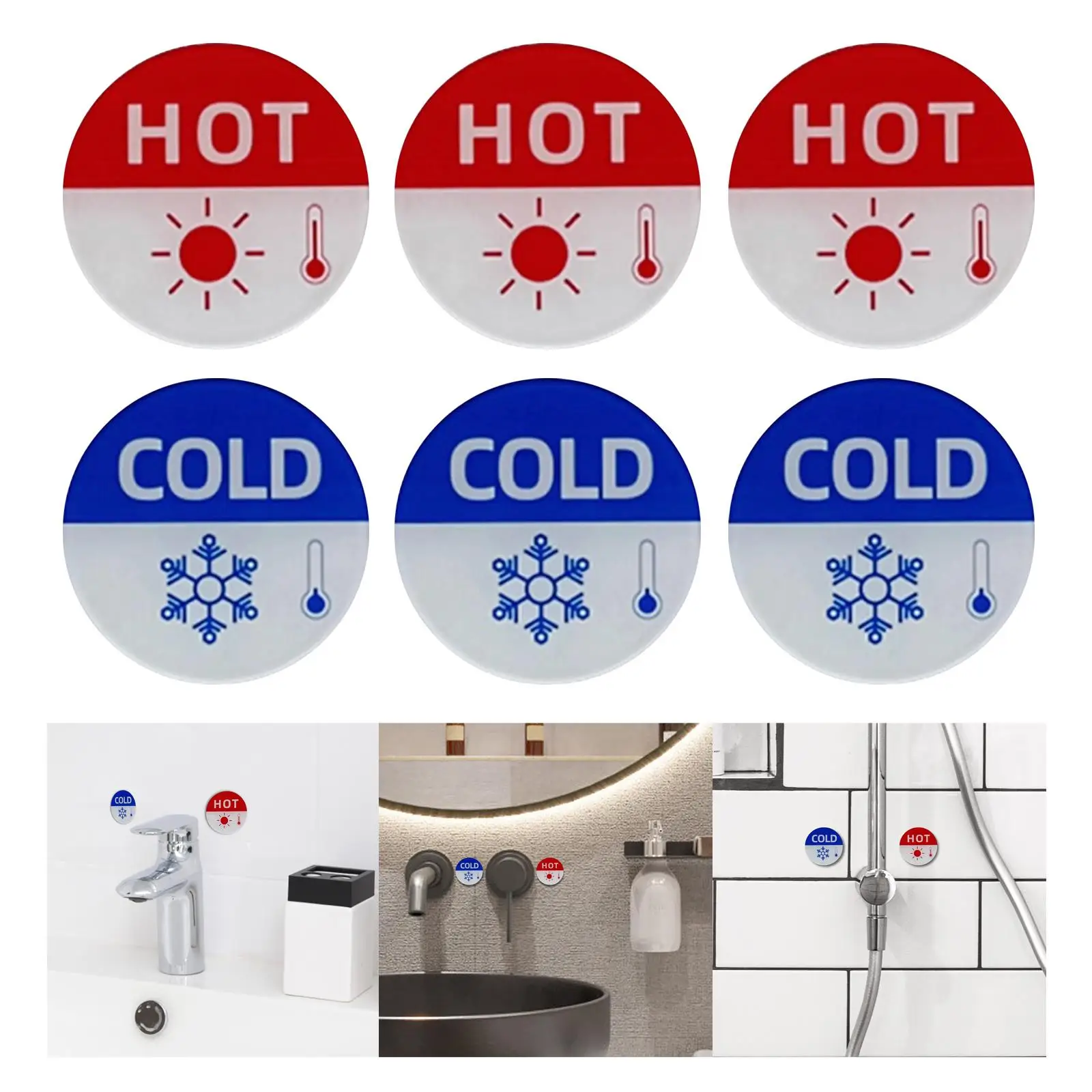 6x Hot and Cold Signs Hot Cold Labels Durable Easy to Use Round Acrylic Self