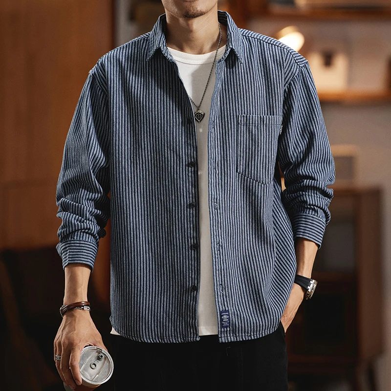 

2025 spring and autumn men's fashion brand shirt retro casual loose long-sleeved top cargo shirt