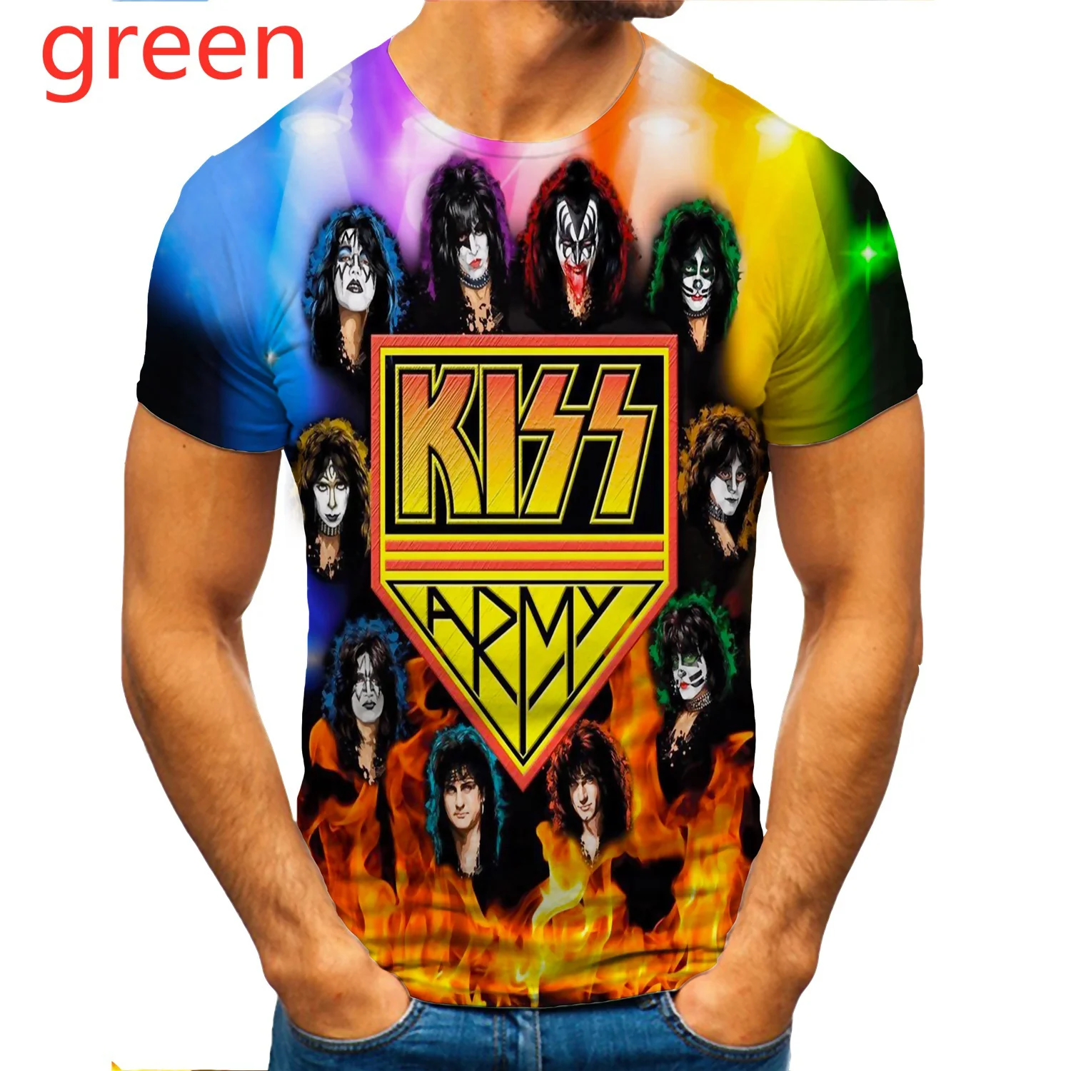 2023 Newest Summer Men T-Shirt Fashion Music KISS Band Short Sleeve Round Neck Shirt Hip Hop Rock Funny 3D Print Casual Top Y2k