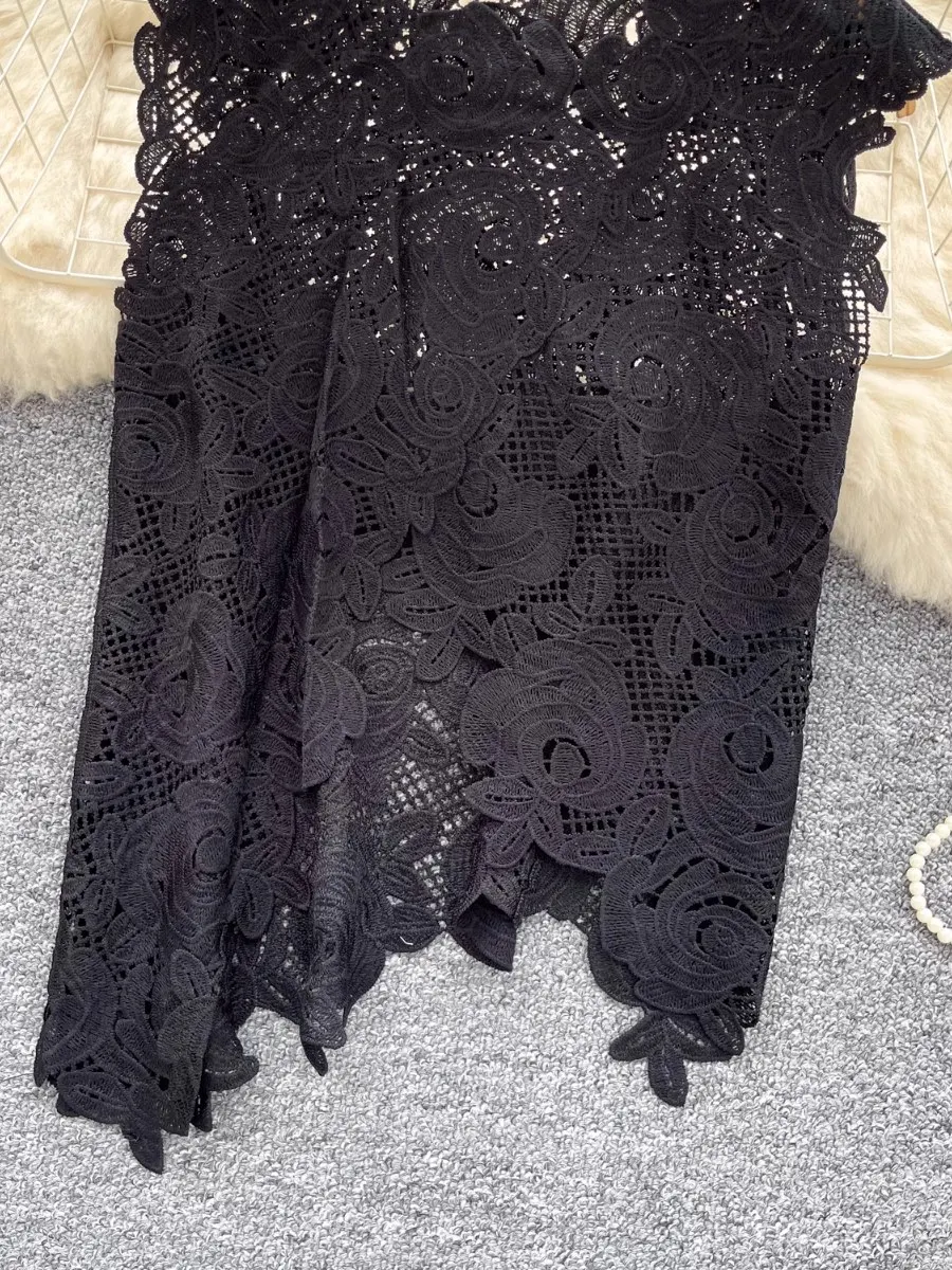 Foamlina Top da ragazza con ritaglio all'uncinetto in pizzo irregolare da donna 2025 Estate New Chic Versatile Capispalla unico Gilet senza maniche Camis