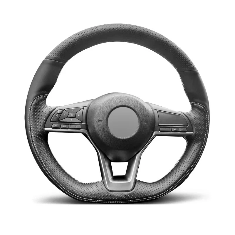 Genuine Leather White Thread Steering Wheel Cover for Alcantera Car Accessories for Nissan Kicks Rogue Sentra Altima Qashqal