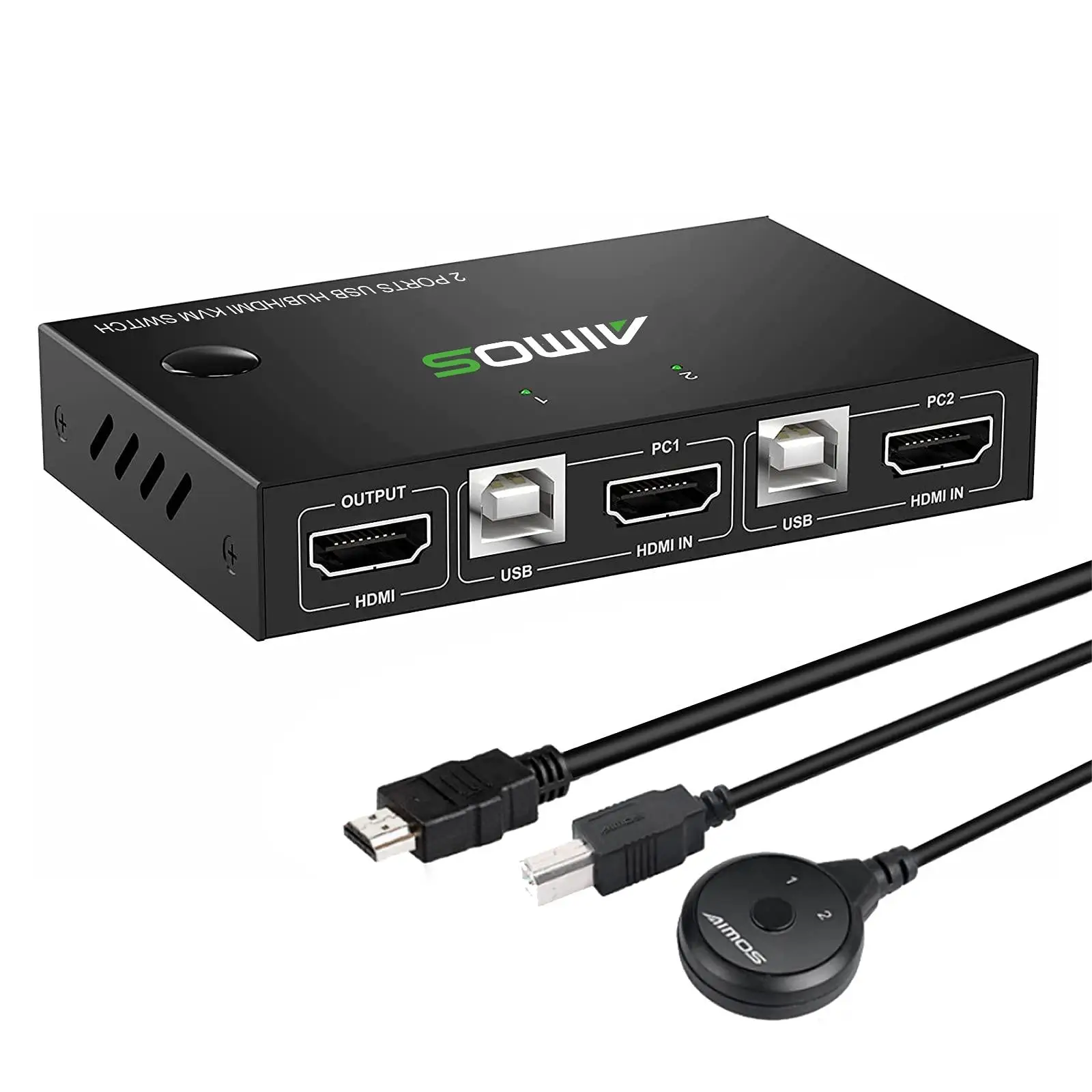 Aimos HDMI KVM Switch for 2 Computers 1 Monitor, 4K@30Hz KVM Swicher for 2 Computers / 2 PC Share Keyboard Mouse 1 HD Monitor