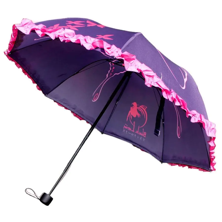 Anime Accel World Kuroyuki hime Cosplay Butterfly Lace Umbrella Princess Girl Rain Sunscreen Three Folding Umbrella Windproof