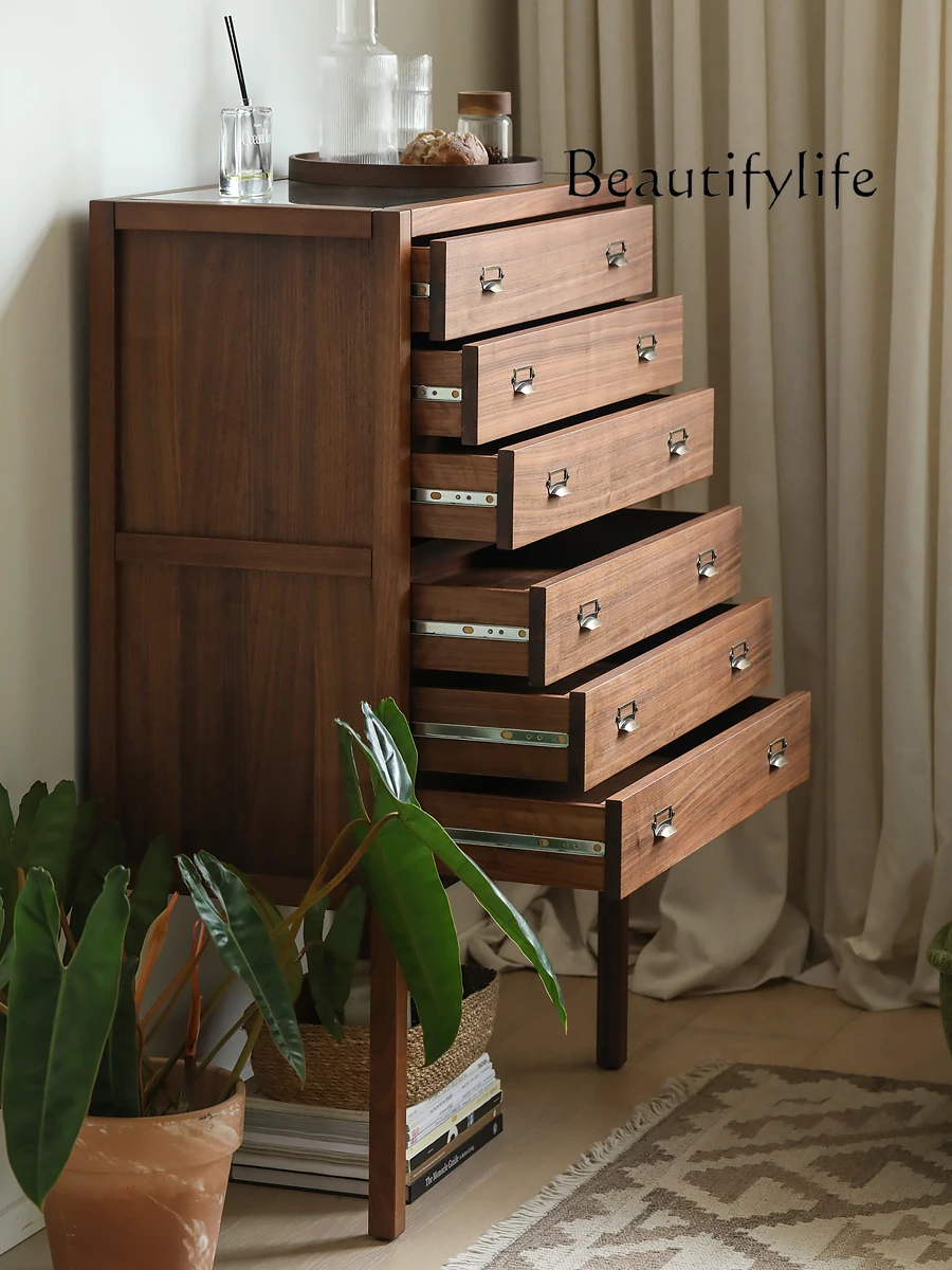 

Nordic Retro Style Chest of Drawer North America Black Walnut Solid Wood Locker Modern Light Luxury Living Room Chest of Drawers