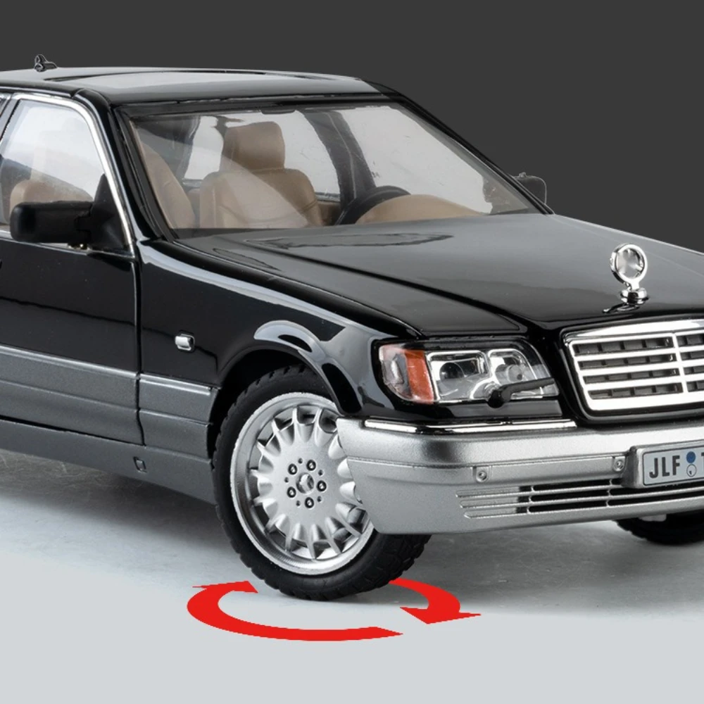 1:24 W140 320SEL clásico limusina aleación Diecast modelo coche sonido y luz colección pasatiempos decoraciones presente