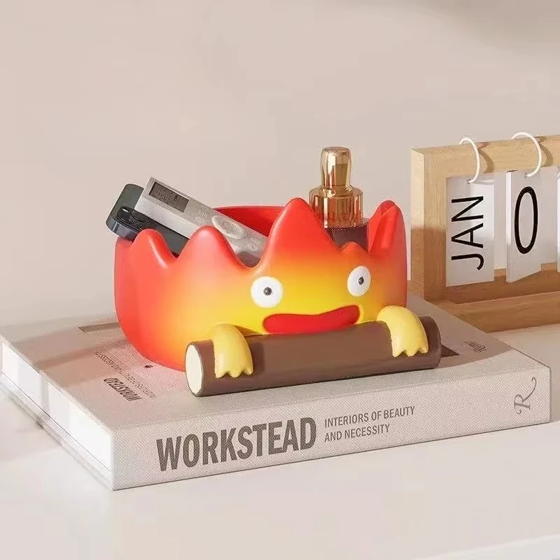 Cartoon Calcifer Fire Figure Storage Tray Creative Desktop Organizer Key Snack Holder Home Porch Table Decor Ornament